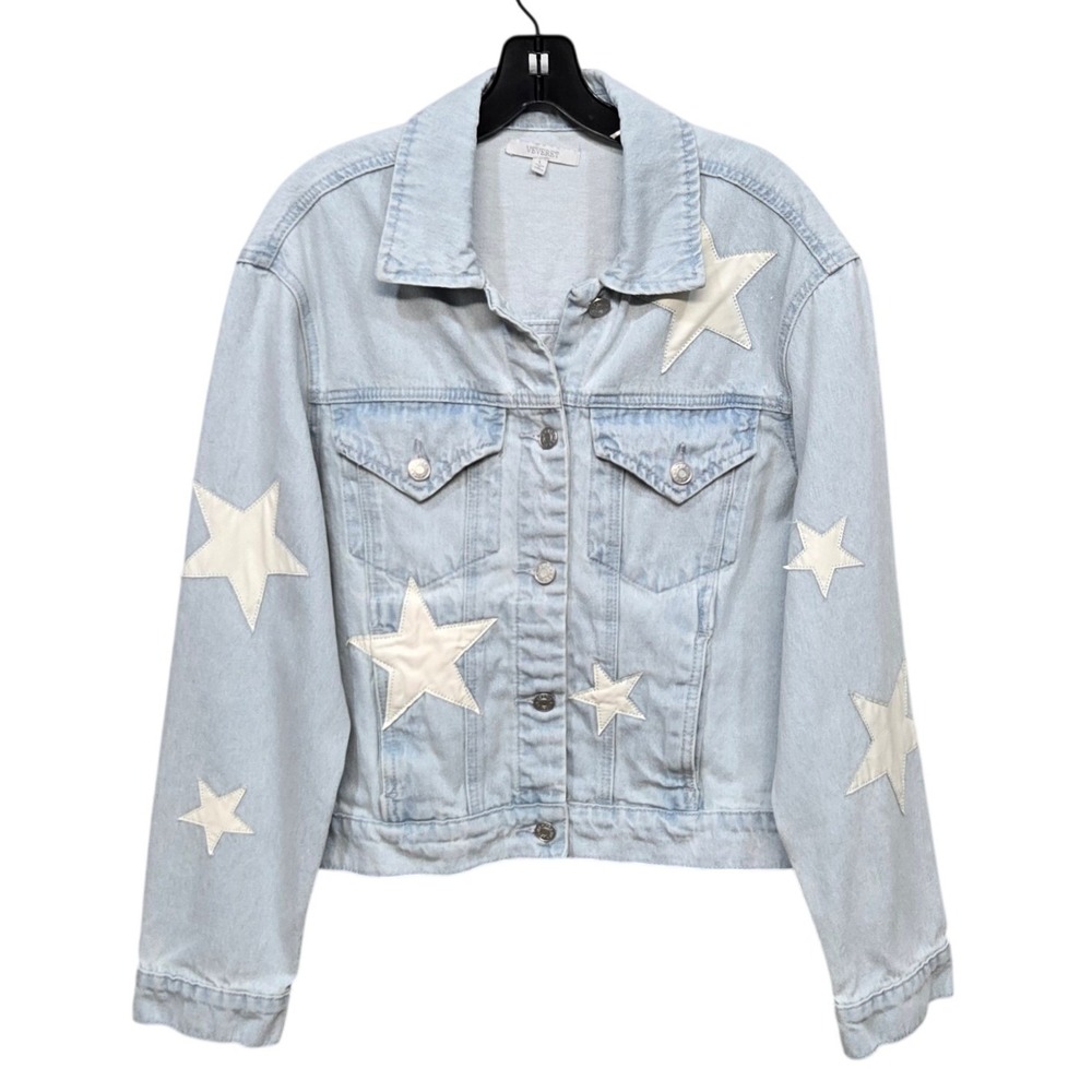 Veveret Denim Jean Jacket Large Light Wash‎ Star Indie Y2K Festival Statement